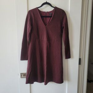 EUC Ann Taylor Wool Blend Dress Maroon Long Sleeve Size 4